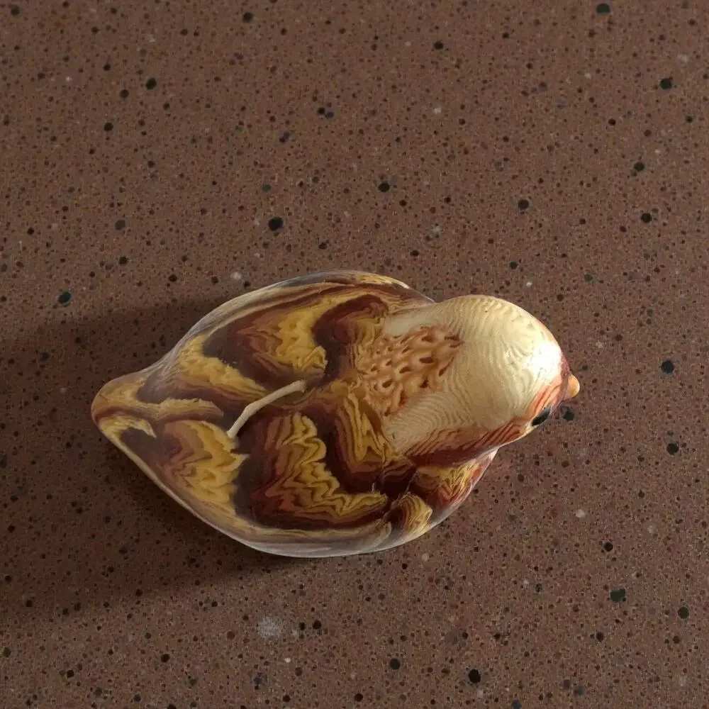 Vintage Sculpted Bird Wax Candle Sparrow Wren Marbled Brown Cream Realistic